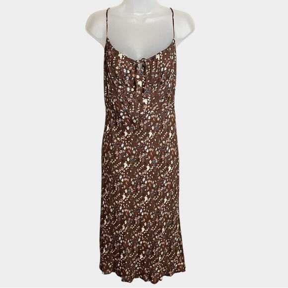 ARITZIA Wilfred Bellow Midi Dress Brown Floral Smocked Back Milkmaid Size 2 - Picture 3 of 8